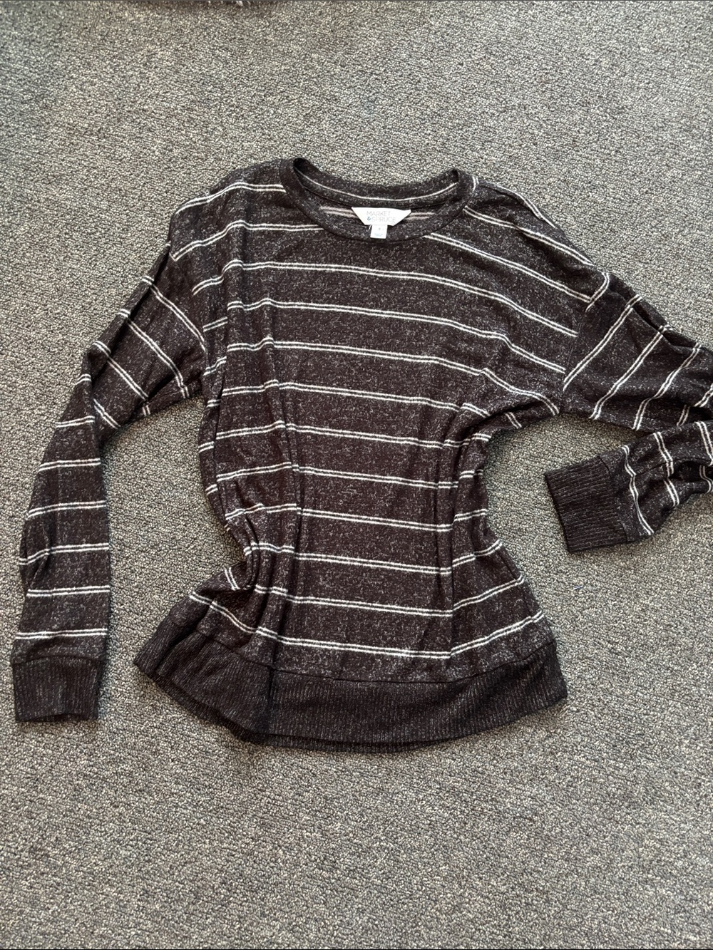 Market & Spruce Black and White Striped Crewneck Sweater Sz M